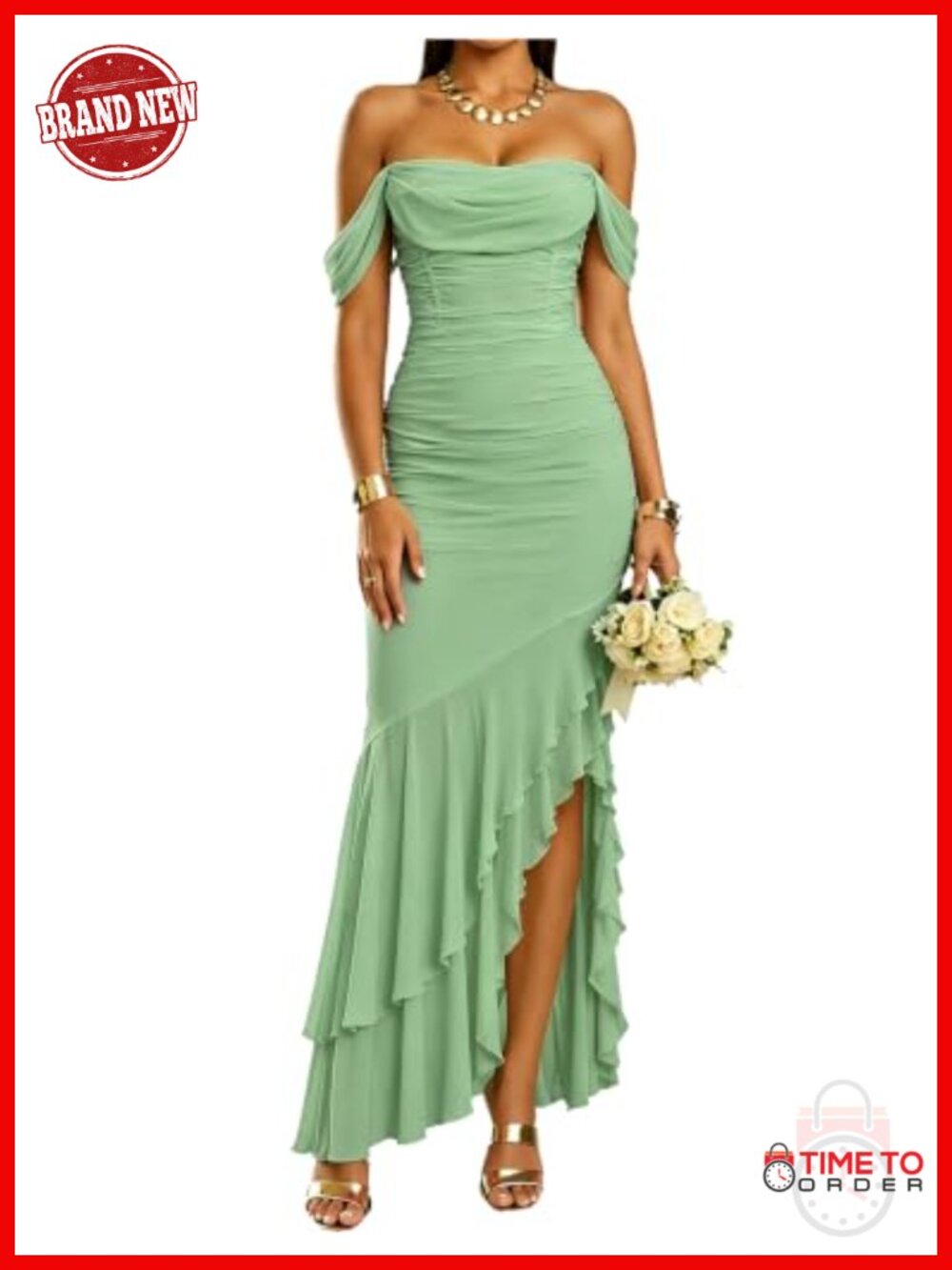 Off Shoulder Maxi Dress Tiered Ruffle Bodycon Wedding Guest Formal